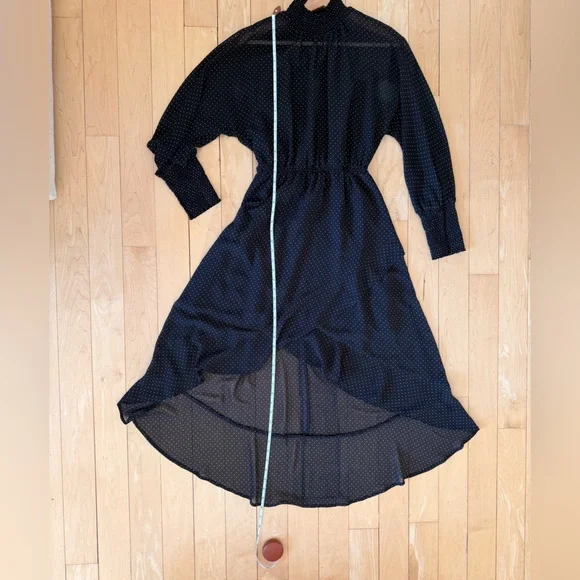 Dynamite Black Long Sleeve Polka Dot Midi Dress - Picture 7 of 12